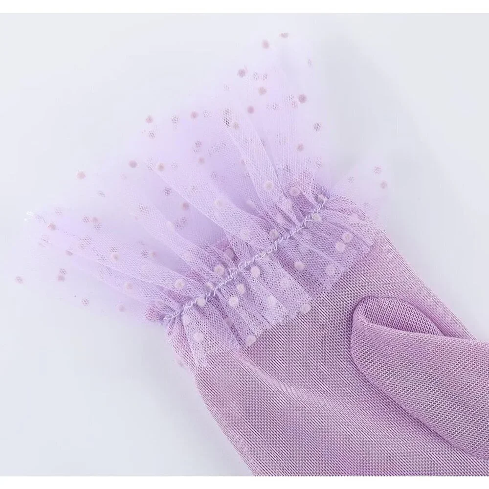 Women's Short Lace Lavender Sheer Mesh Tea Party Prom Gloves Banquet Costume